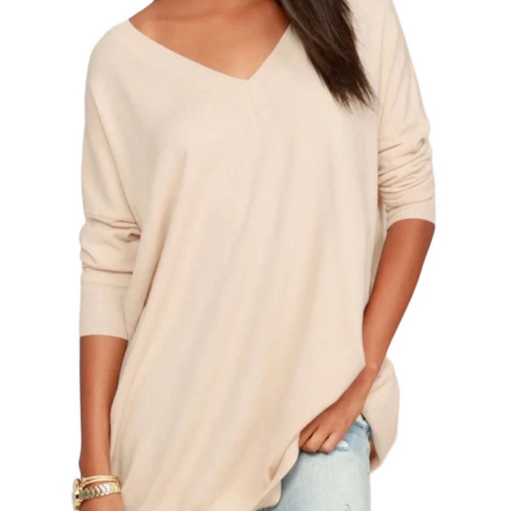 ⭐️Victoria Sport oversized cream slouch top 3/4 ruched sleeves v-neck women S